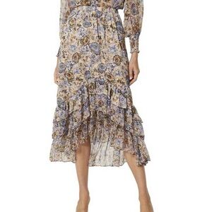 Misa Los Angeles Esti floral ruffle hem midi skirt